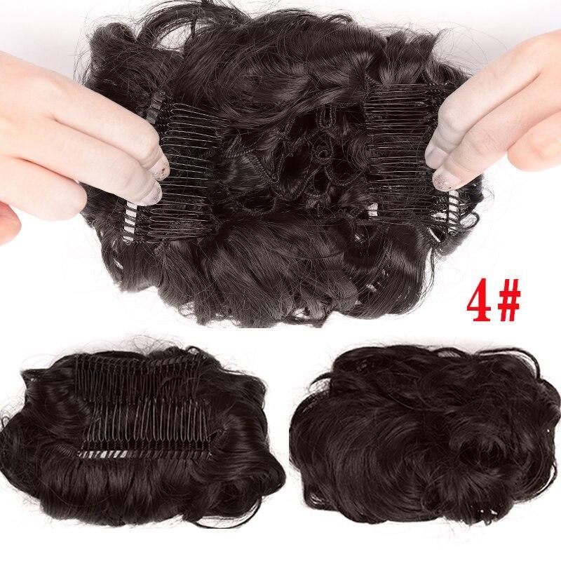 Synthetic Hair Bun Comb Clip In Messy Curly Chignon Elastic Band Scrunchies Hair Pieces Extension For Women Black Brown