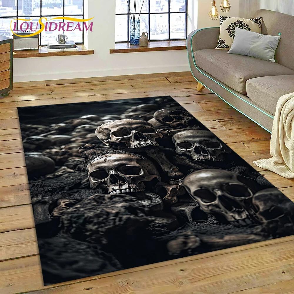 3D Horror Gothic Skull Skeleton Rug Carpet for Living Room Bedroom Decor,Floor Mat Non-slip Decoration for Sofa Doormat Gift Kid