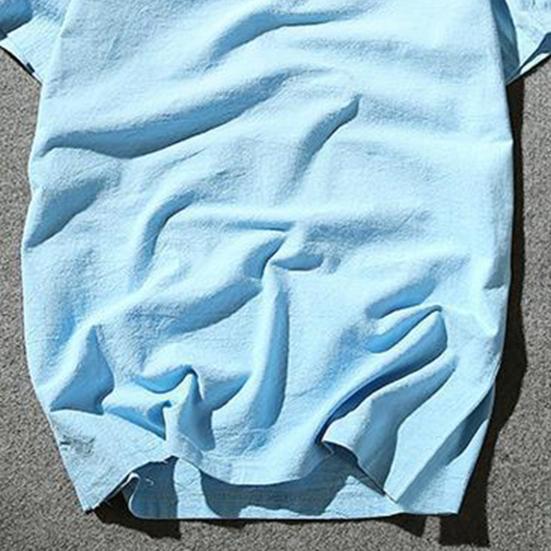 Men T-shirt Short Sleeves V Neck Button Solid Color Slim Fit Cotton Linen Summer Casual Male Tee Shirt Top Daily Wear