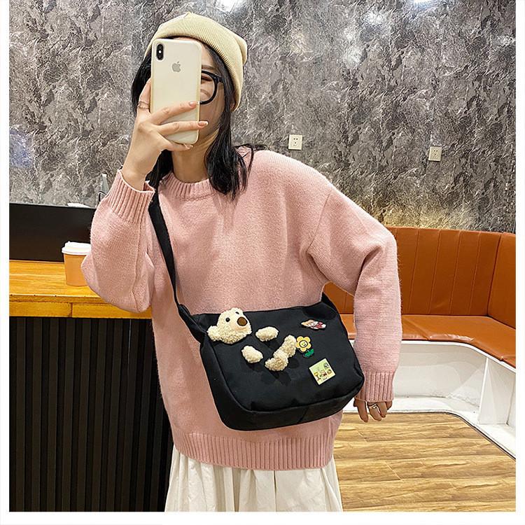 Adorable Canvas Shoulder Bag For Women Cute Cartoon Design For Students Daily Use