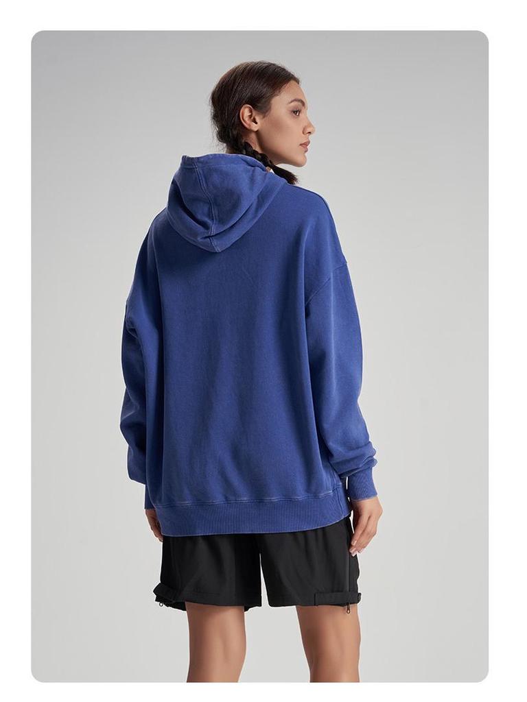 Men's Retro Wash-Faded Cotton Hoodie with Embroidered Logo