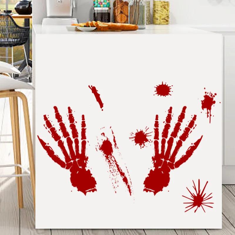 4pcs/set Halloween Bloody Handprint Stickers Wall Window Door Home Decal Stickers Halloween Party Decoration Haunted House Prop