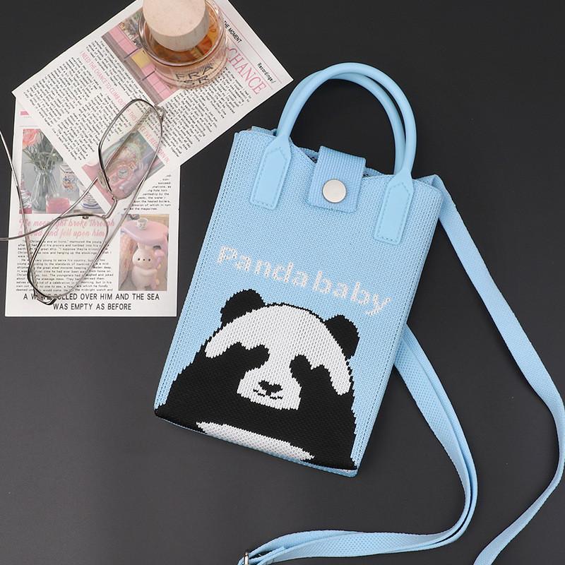 Playful Print Panda Knitted Handbag Stylish Small Crossbody Purse Perfect For Casual Outfits