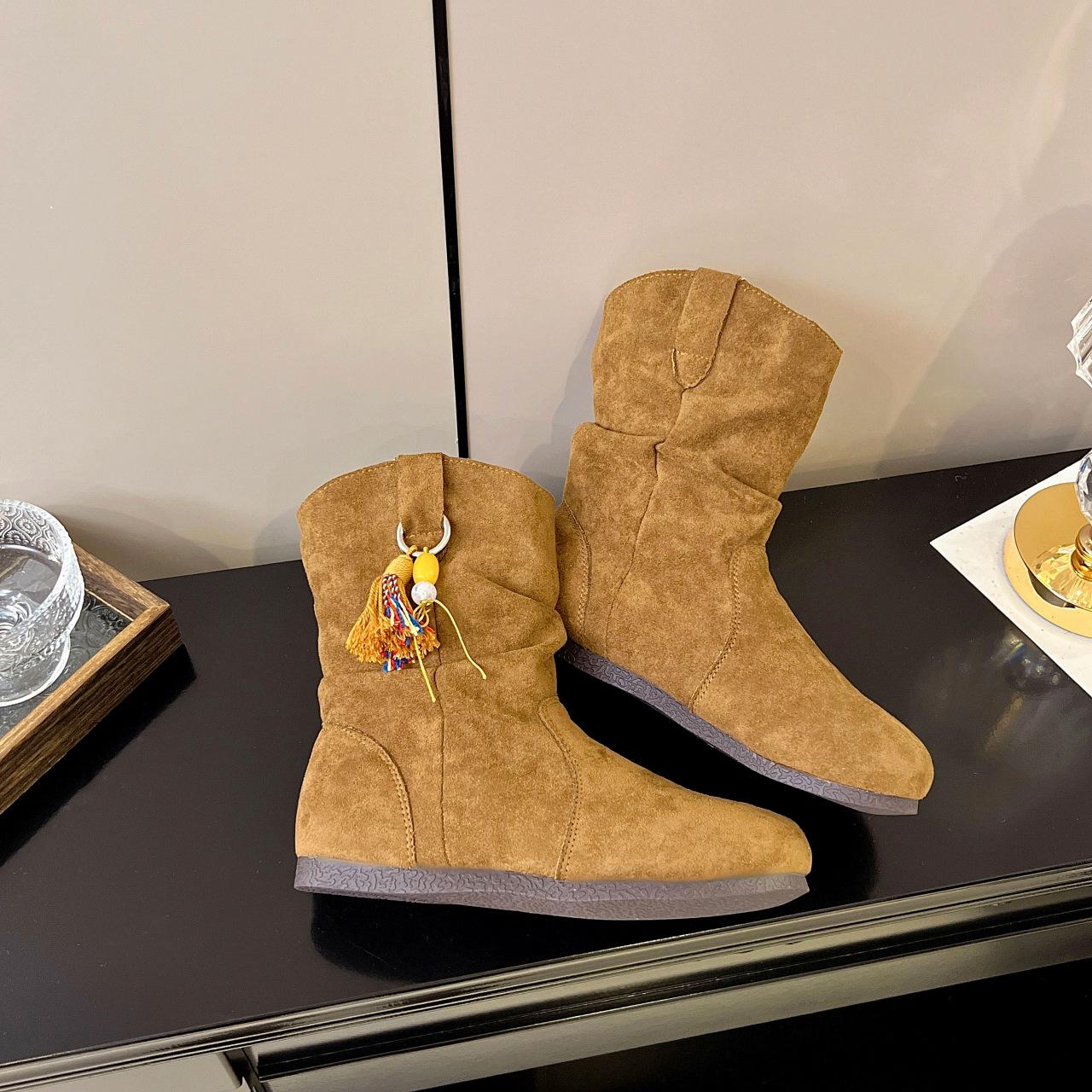 

Retro short boots women s autumn new with skirt travel vacation western boots short boots 35 верблюд