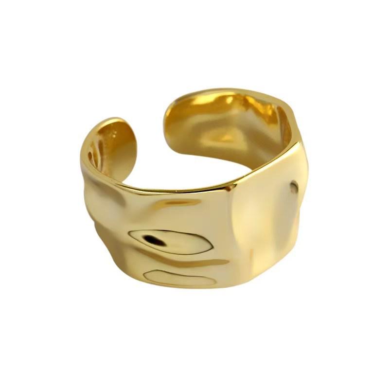 European Geometric Open Ring: Irregular Concave-Convex Wide Band for Women