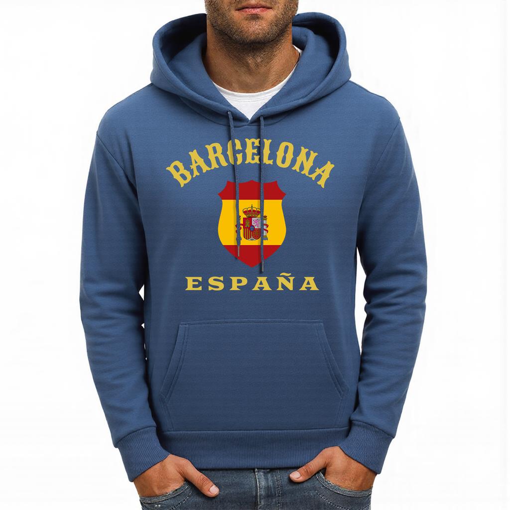 Barcelona España Badge Printing Hoodies Men Fleece Oversized Streetwear All-Match Pocket Hoody Autumn Casual Male Clothing