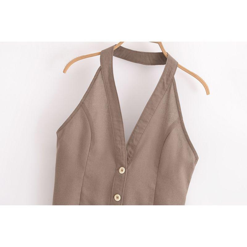 Kaslead New Arrival Women's Fashion Style Blended Hanging Collar Tops Casual Pants 8069333 8054333