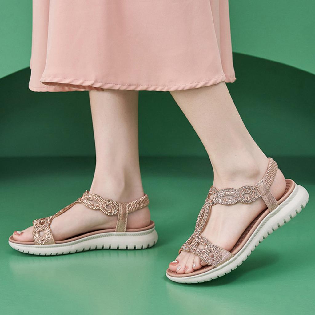 2026 Casual Boho Sandals For Women Simple And Lightweight Sports Diamond Beach Sandal Summer Sweat Comfortable Shoes For Woman
