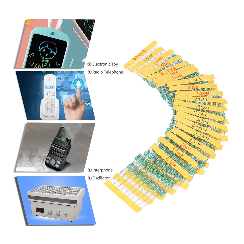 200Pcs  Diameter 0510 DIP Chromatic Ring Inductor Assortment Kit Set Tolerance +/-10% Power 1W 20 Inductance