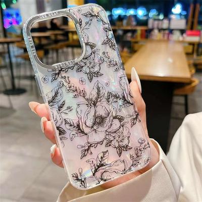 Luxury Laser Ink Flower Phone Case For iPhone 14 13 12 11 Pro Max Acrylic Shockproof Cover
