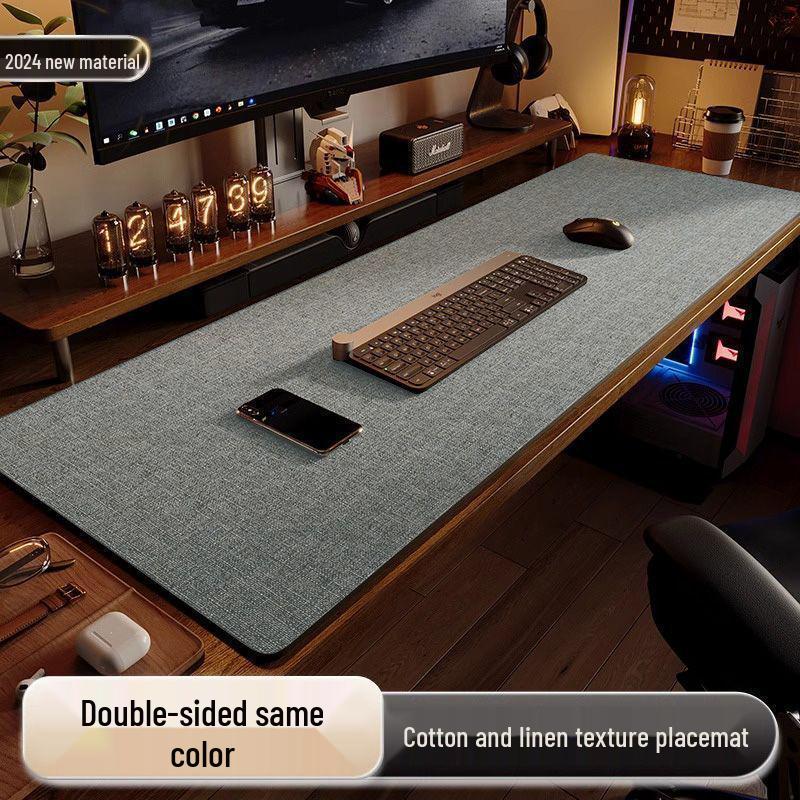 Pad de birou cu textură de bumbac și in și piele - Covoraș de masă pentru scris și mouse pentru birouri și mese de calculator
