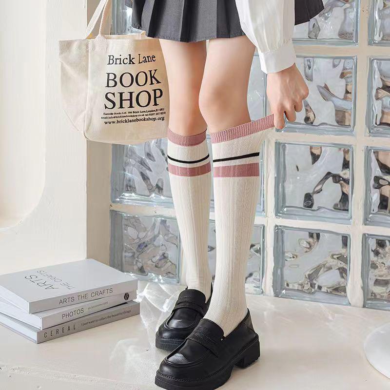 Damen Süße Strümpfe Kniehoch Bunt Gestreift Lange Socken Dünn Sommer Für Dame Mädchen Studenten Socken Schulparty Bequem