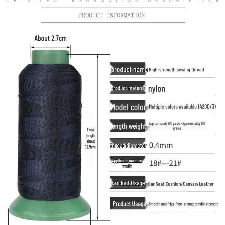 3-Κλωνο νήμα ραψίματος από νάιλον δέρμα mercerized υψηλής αντοχής 420D - Μεγάλο καρούλι, Παχύ λευκό νήμα για ραπτομηχανές