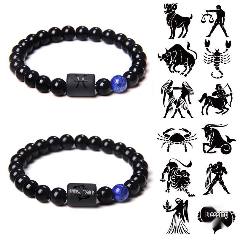 Twelve Constellations Stone Bead Bracelet: Men's Couple Style Hand Jewelry