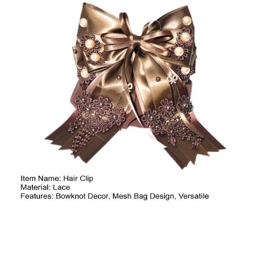 Lace Hair Clip Head Flower Faux Pearl Satin Bowknot Decor