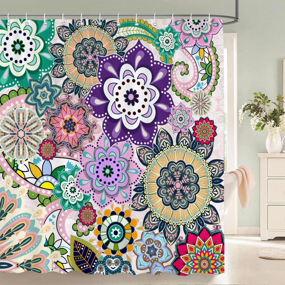 Bohemian Style Shower Curtains Mandala Boho Flowers and Plants Printing Bathroom Curtains Waterproof Polyester Bath Curtain