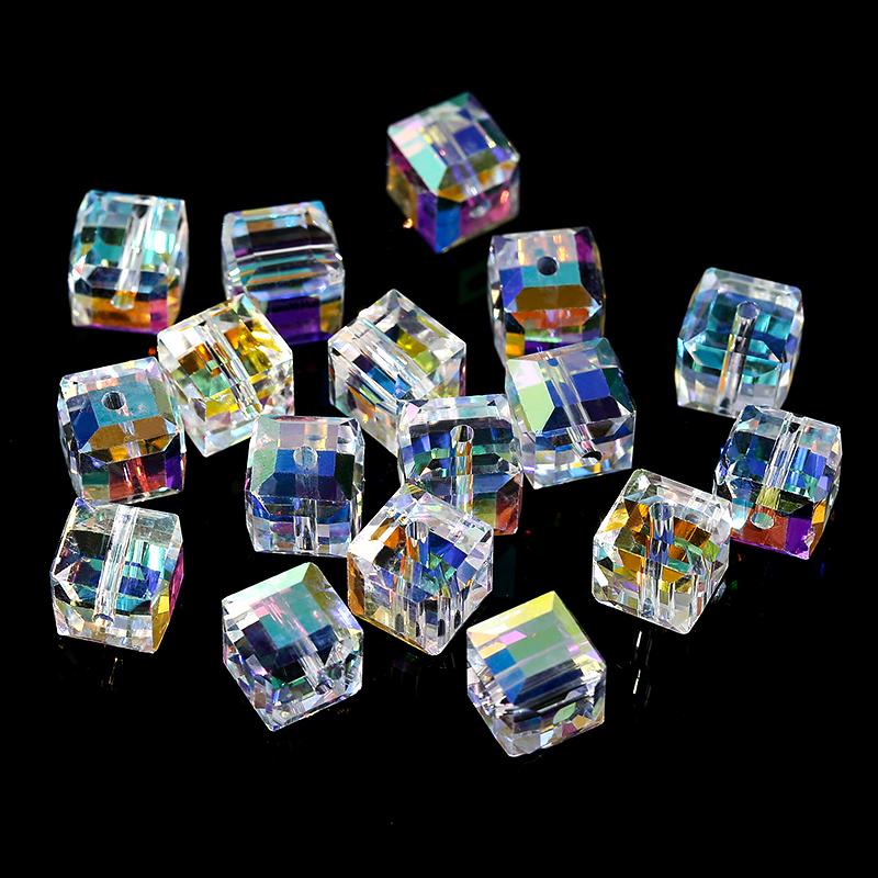 

4-8MM Crystal Cube Beads Square Shiny AB Color Glass Loose Spacer Beads for Necklace Bracelet DIY Jewelry Crafts Making Supplies 4mm-100pcs