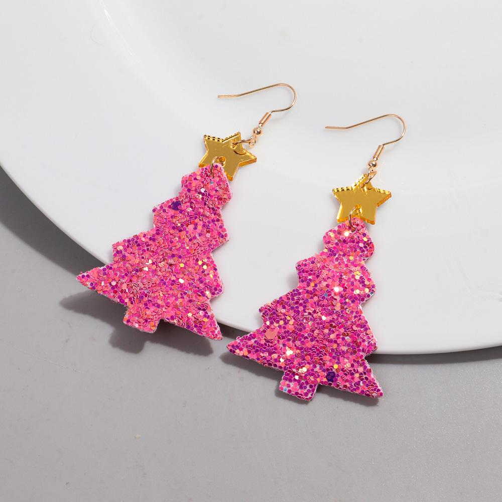 Glitter Leather Christmas Tree Long Earrings for Women Fashion Colorful Plant Drop Earring Party Jewelry Gifts