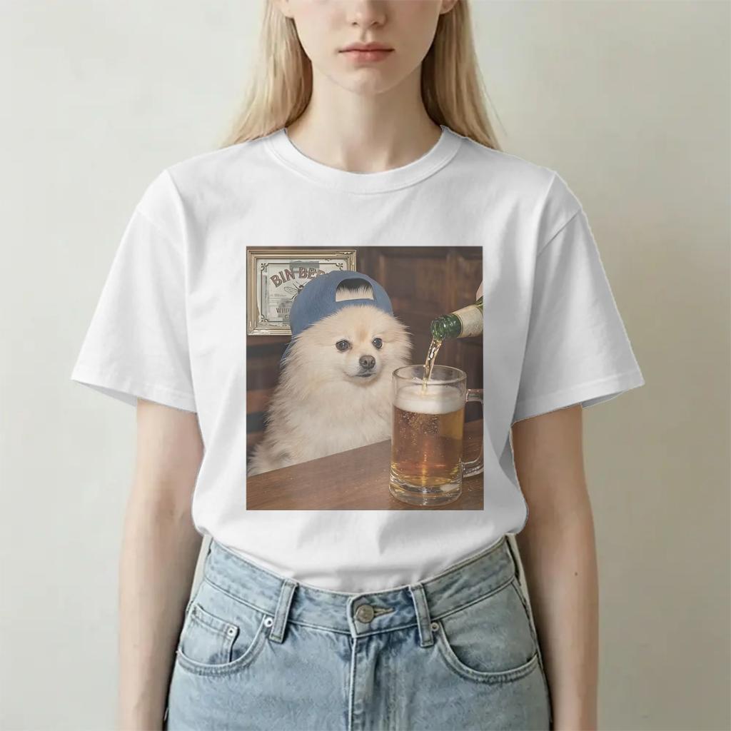 Pomeranian Drinking Beer Meme For Unisex Unisex T Shirts Novelty Tees Short Sleeve Crew Neck Tshirts Cotton New Arrival Clothing