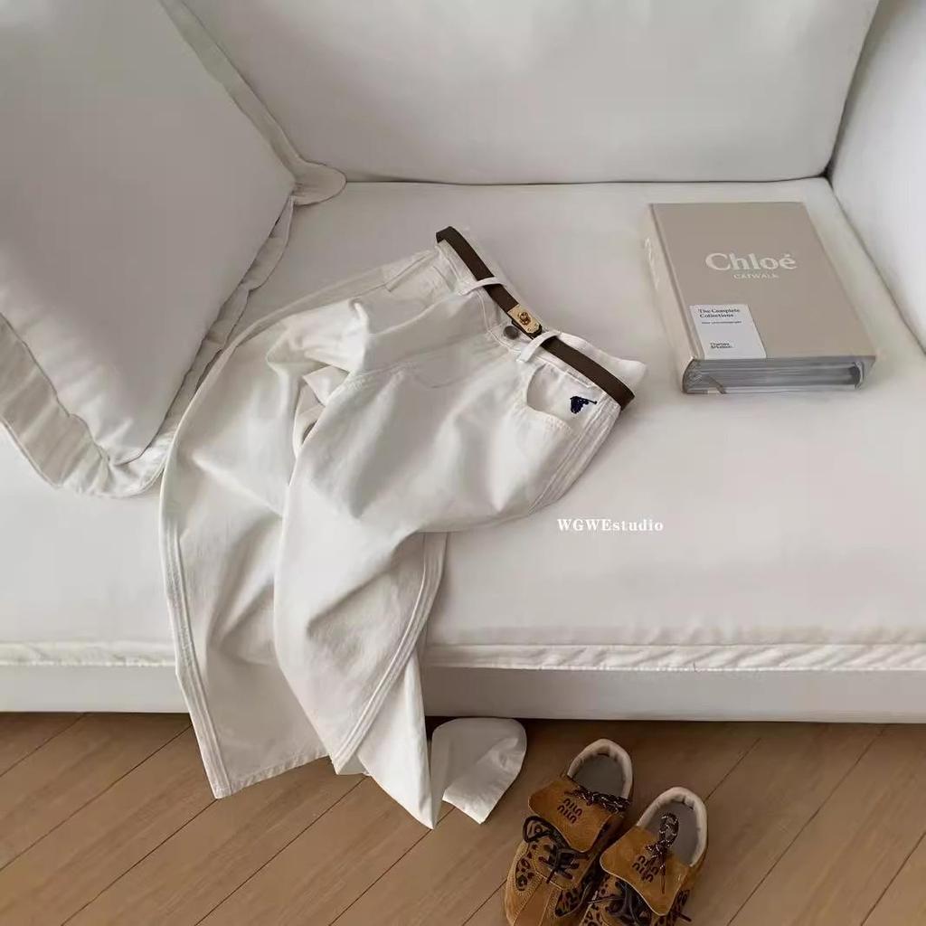 Women's Yuppie White Wide-Leg Pants - Straight Casual Autumn Trousers, Style 9727