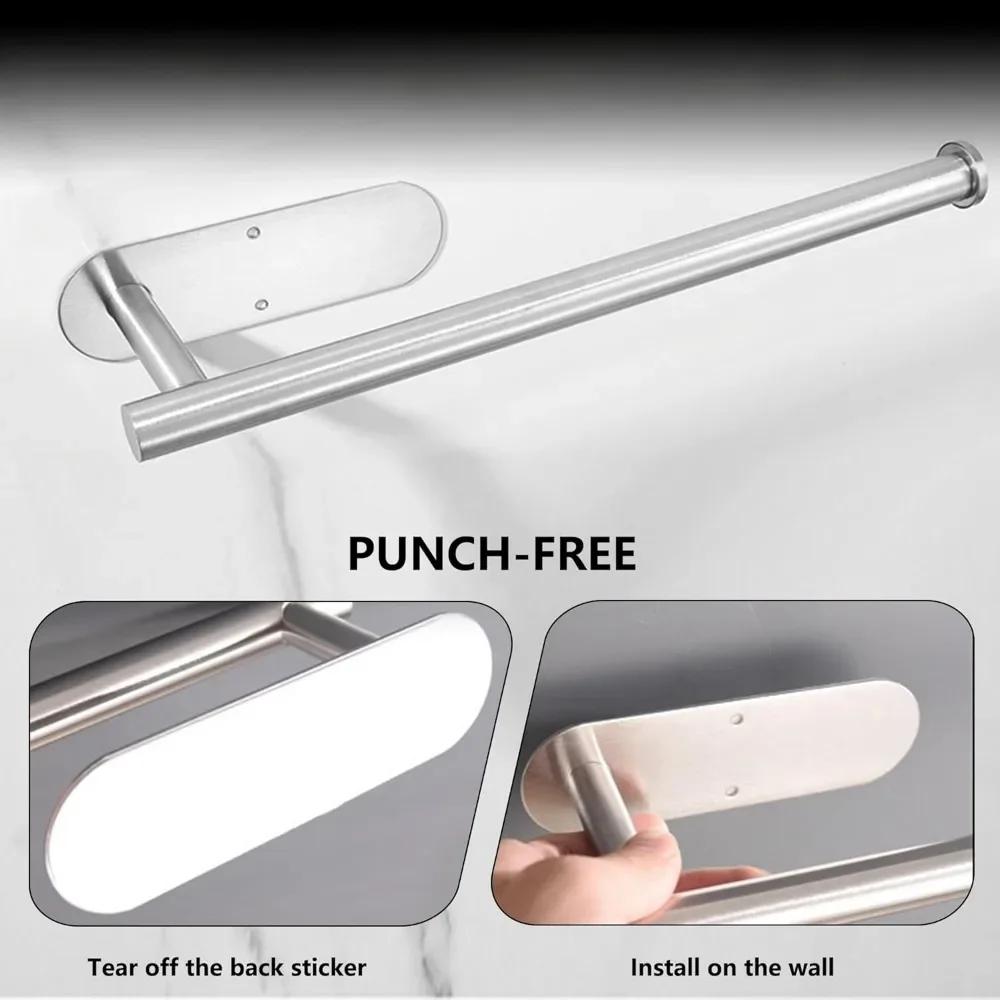 Stainless Steel Paper Towel Holder, Self-adhesive Kitchen, Paper Roll Holder, Bathroom, Non-punched, Extended Storage Shelf