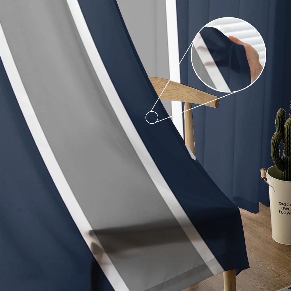 Geometric Blue Stripe Chiffon Sheer Curtains Used for Family Rm Room Area Bedroom Home Decoration Window Voiles Tulle Curtain