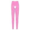 Womens Patent Leather Crotchless Pants High Waist Elastic Leggings Glossy Clubwear