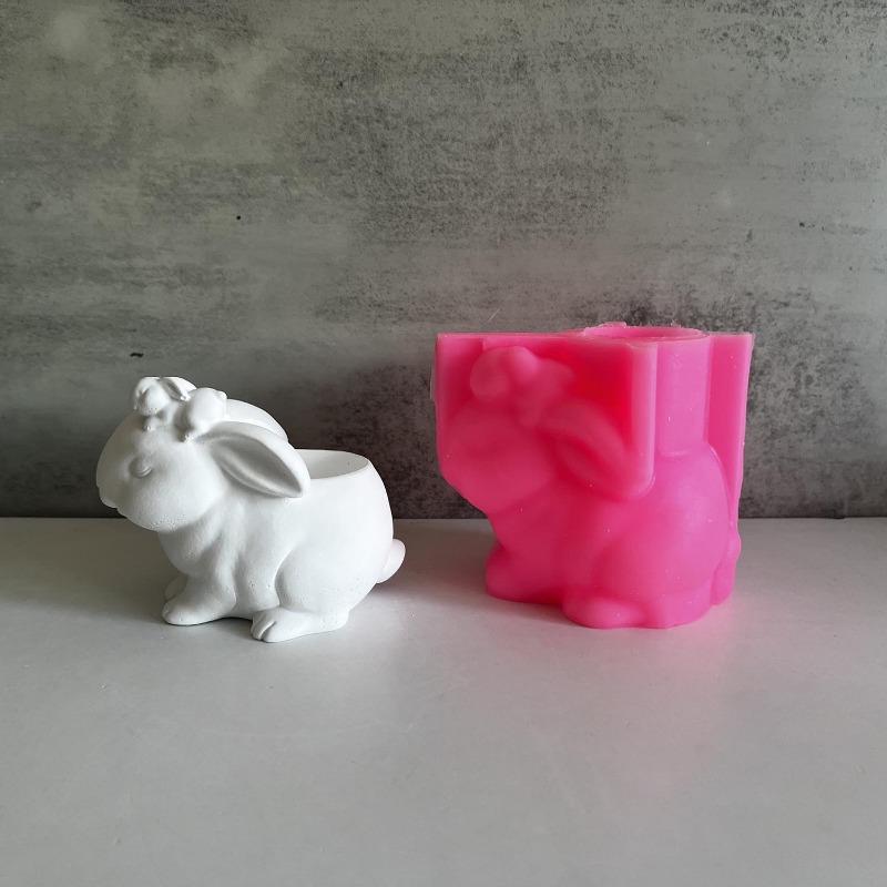 Rabbit Pot Plant Silicone Mold Rabbit Plaster Cement Flower Pot Molds Easter Decoration Moulds