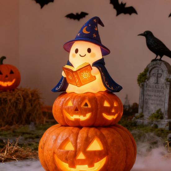 Yousheng 1/2Pcs Enchanting Wizard Ghost Night Light Halloween Reading Book Ghost LED Lamp Home Bedroom Kids Room Decoration Book Lovers Gift