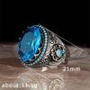 Men's Hip-Hop Retro Engraved Aquamarine Egg-Shaped Ring