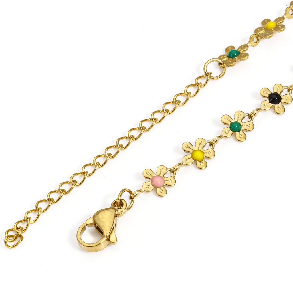 1 Piece Colorful Enamel Flower Anklet For Women Stainless Steel Chain Anklet Bracelet Summer Beach Foot Leg Jewelry Gift 25cm