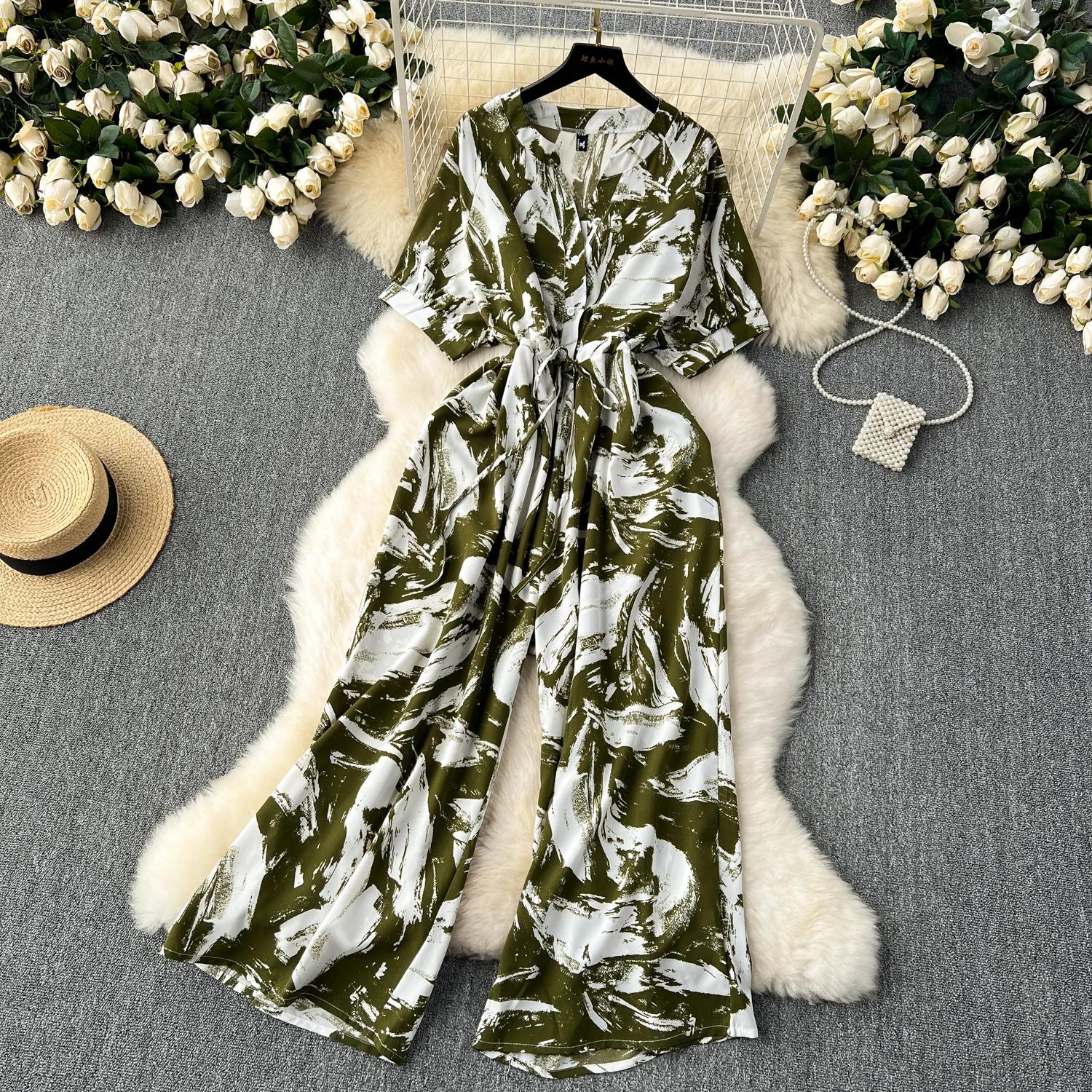 Летний повседневный женский комбинезон с широкими штанинами и принтом — фото 6