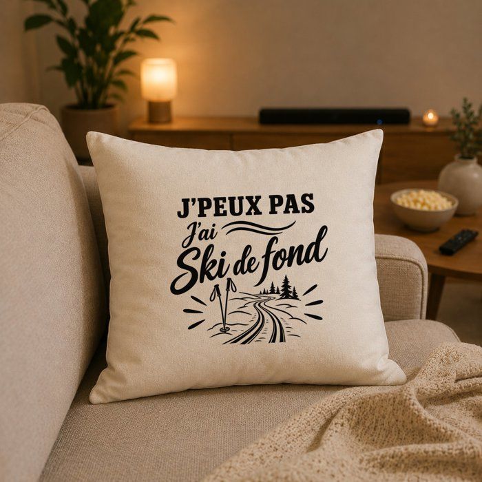 Housse de Coussin J’peux pas j’ai Ski de fond J'peux pas minimaliste | Coton Canvas Fairtrade 305 g/m² Zip Invisible Taille 40×40