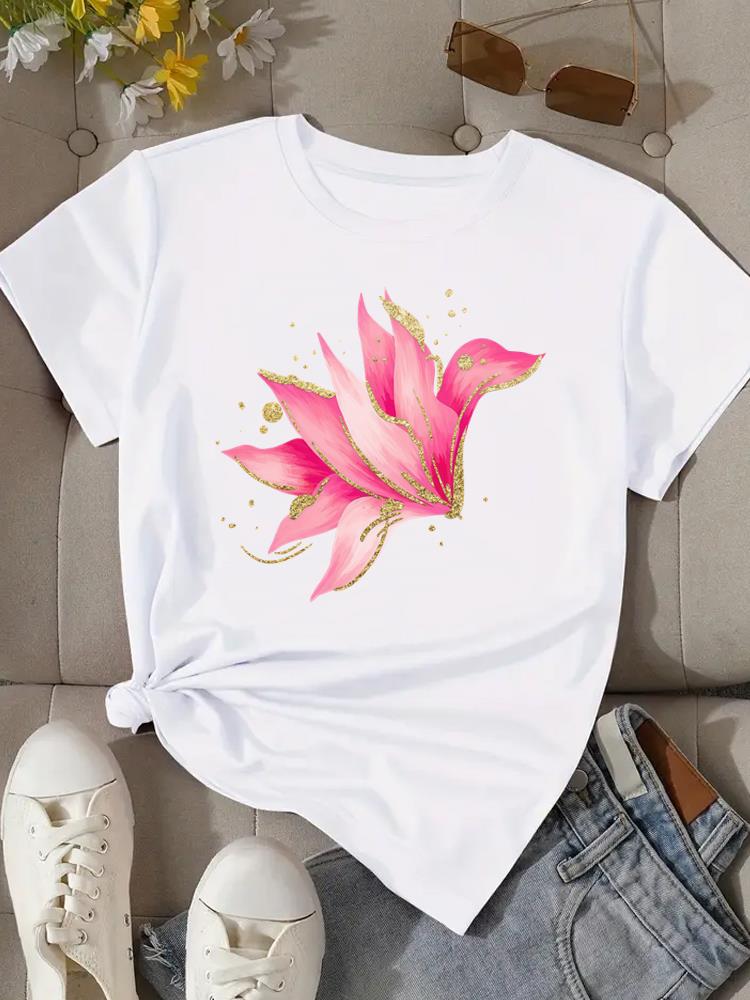 (Asian Size) Woman Print Tee Top Women Sweet 90s Trend Cute Clothing T Shirt Fashion  Female Short Sleeve Graphic T-shirts