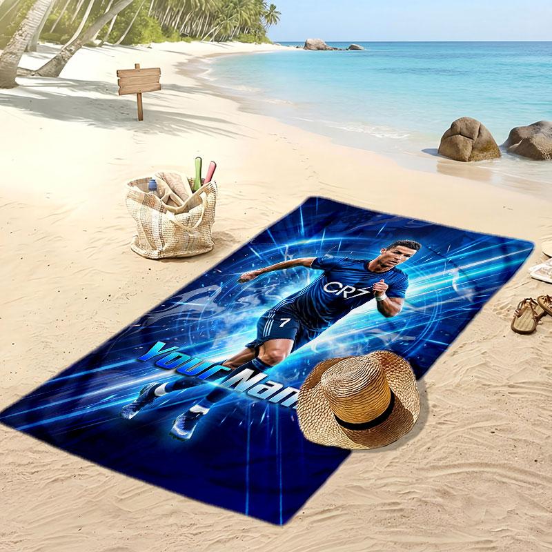 Cristiano Ronaldo Personalized Printed Beach Towel Soccer Logo Support Custom Name Text Absorbent Towel For Sport Travel Special Gift