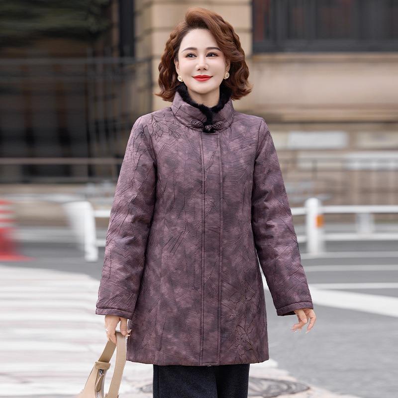 

Зимняя теплая куртка для пожилых женщин из хлопка с пухом средней длины 5XL [recommended 150-80kg] фиолетовый