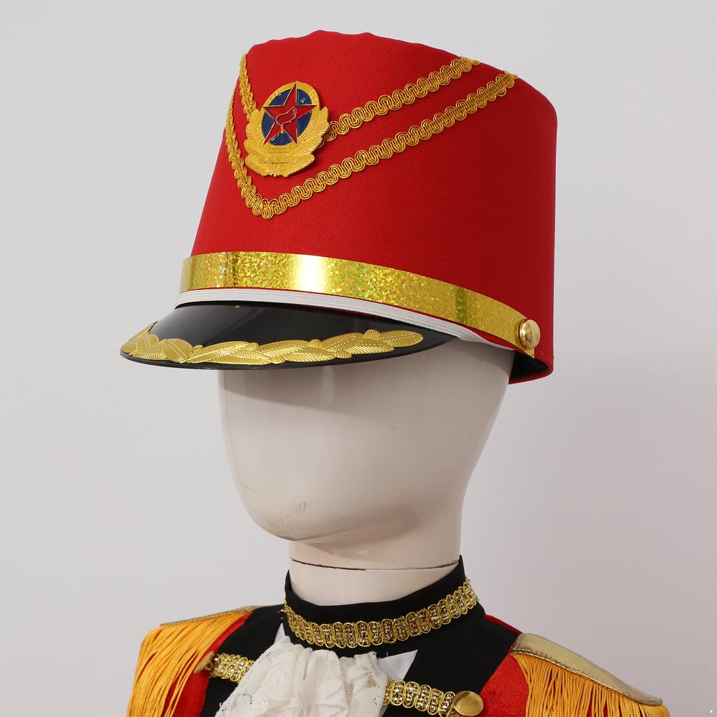 Drum Corps Bugle Corps Costume Hat Military Uniform Flag Raiser Accessory for Stage Performance