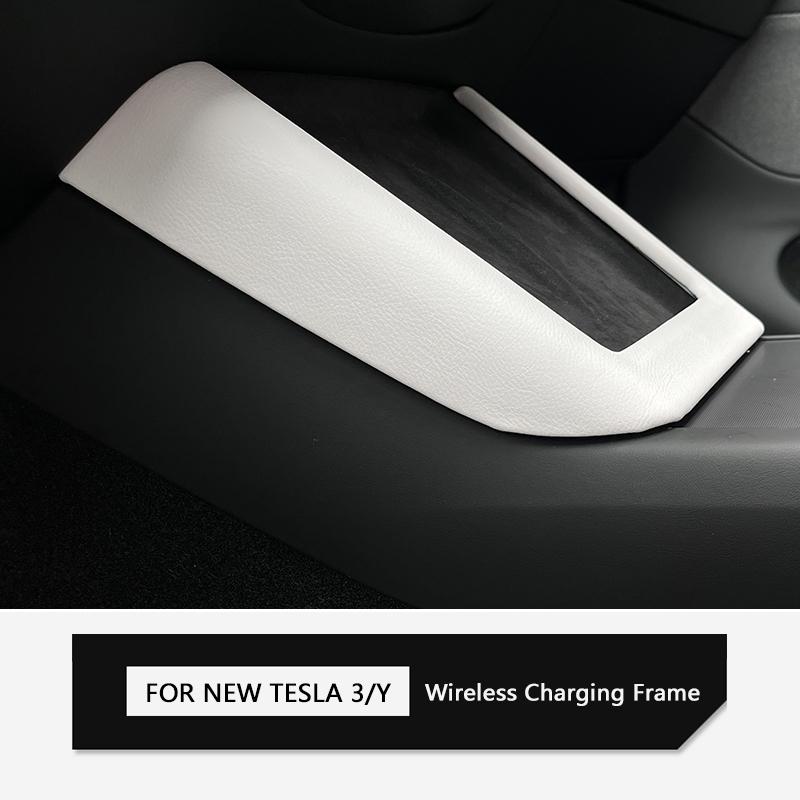 For Tesla Model Y Launch Juniper 2025 Model 3 Highland 2024 White Leather Center Console Wireless Charging Frame Cover