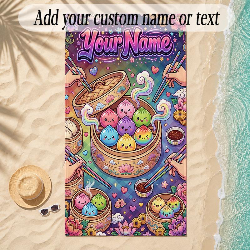 Rainbow Theme Soft Beach Towel Personalized Custom Name Text Towel Portable for Beach Pool Travel