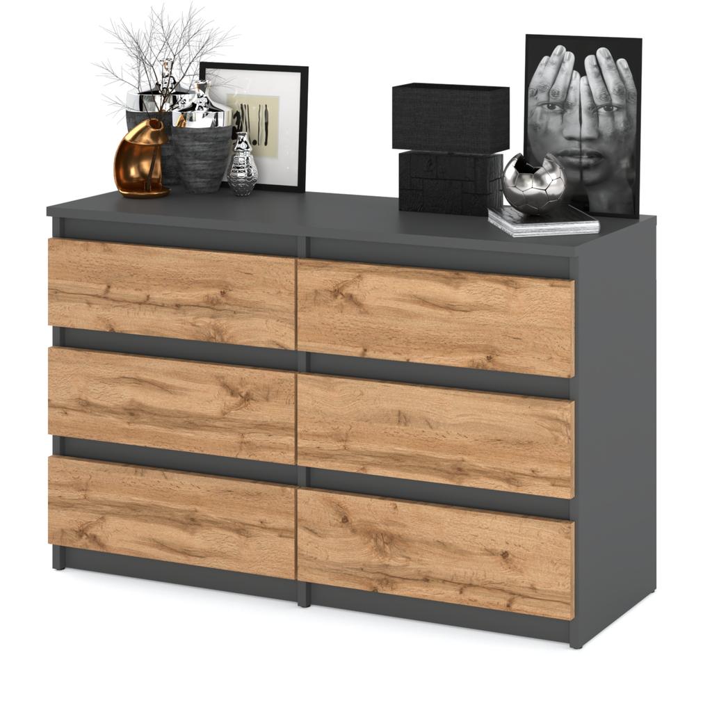 Chest of Drawers TV Cabinet for Living Room 100 CM 6 Drawers Gray Oak Wotan