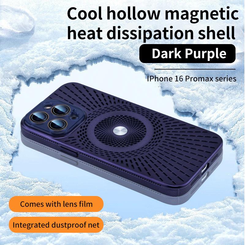 Apple 16promax mobile phone case cool ice feeling hollow magnetic suction heat dissipation iphone15 lens film 14 protective cover