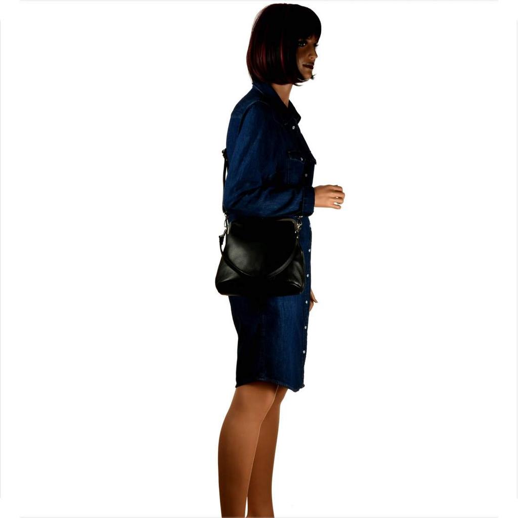 Women's Handbag, Black Genuine Leather, with Clasp