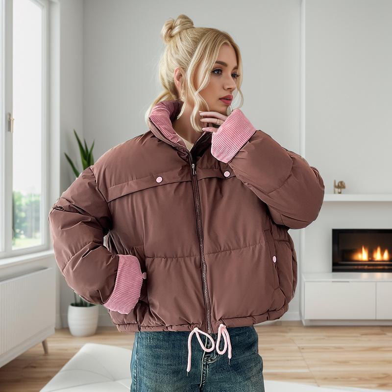 GMXIA Damen Vintage Casual Einfarbig Druck Herbst Winter Langarm Stehkragen Jacken & Mäntel