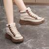New Autumn Winter Cotton Shoes with Warm High Top Color Blocking  Plush Height Increasing Simple Comfortable Women's Shoes