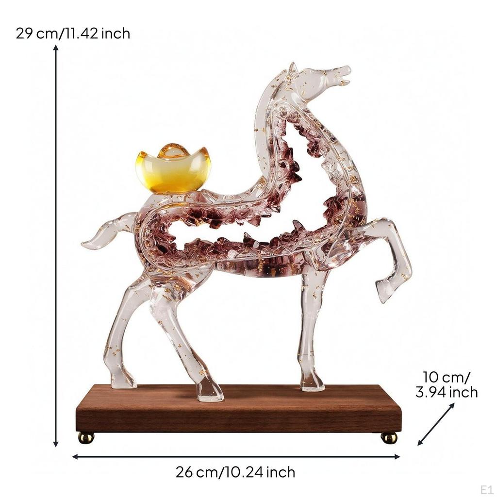 Rearing Horse Statue Clear Body Wood Base Figurine Accents