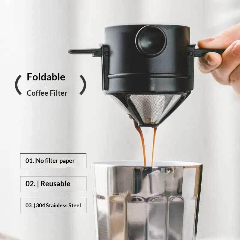 Tazza Filtro Caffè Portatile Pieghevole Riutilizzabile Dripper con Rete a Doppio Strato per Pour Over Senza Carta Filtro Viaggio Espresso