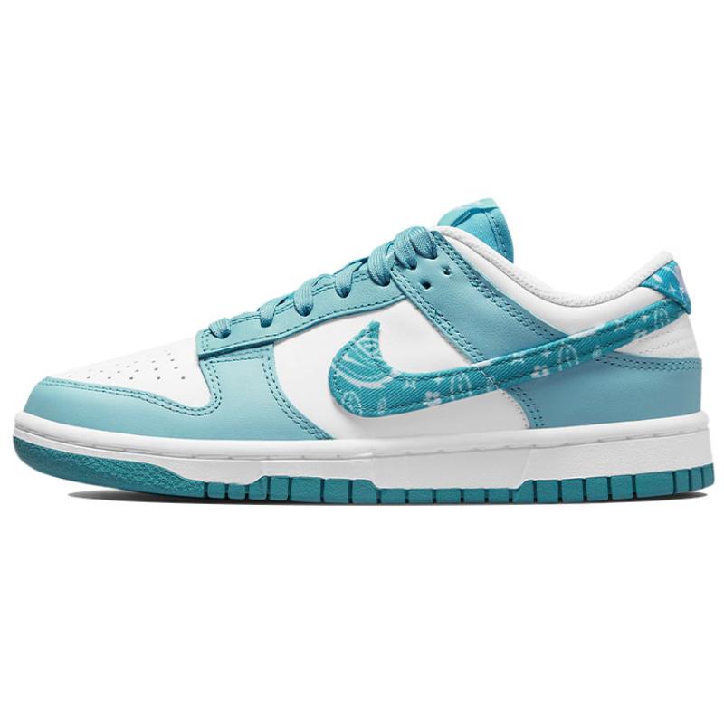Nike Dunk Low ESS Blue Paisley Canvas Leather Cashew Flower Non-slip Wear-resistant Low-top Skate Shoes for Women White and Blue DH4401-101