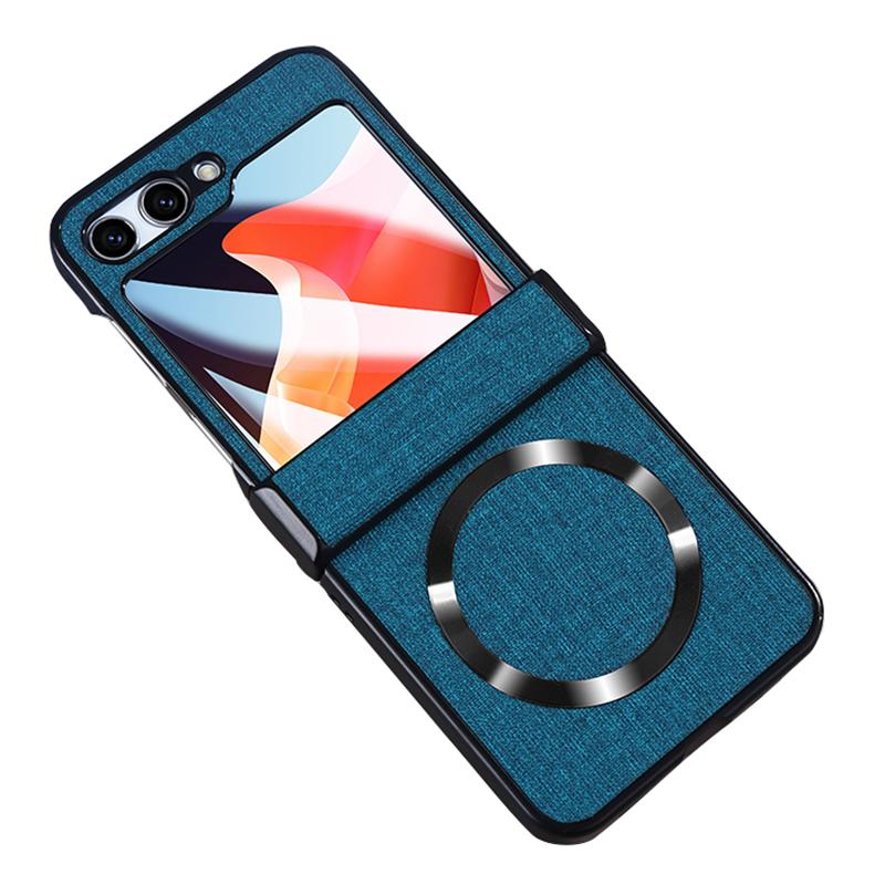 

Для Samsung Galaxy Z Flip6 5G чехол кожа + чехол для телефона из ПК с пленкой на заднюю панель и шарниром Blue