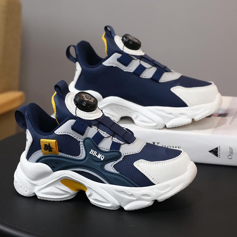 Boys Shoes Autumn and Winter Breathable Middle and Older Children Boys Running Shoes Sports Shoes Casual Rotating Buckle Full Leather Surface