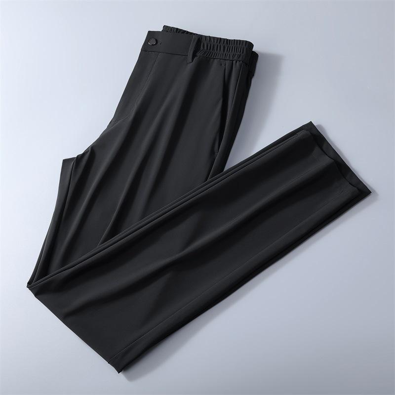 Men's High-End Quick-Drying Ice Silk Elastic Waist Straight-Leg Casual Business Pants